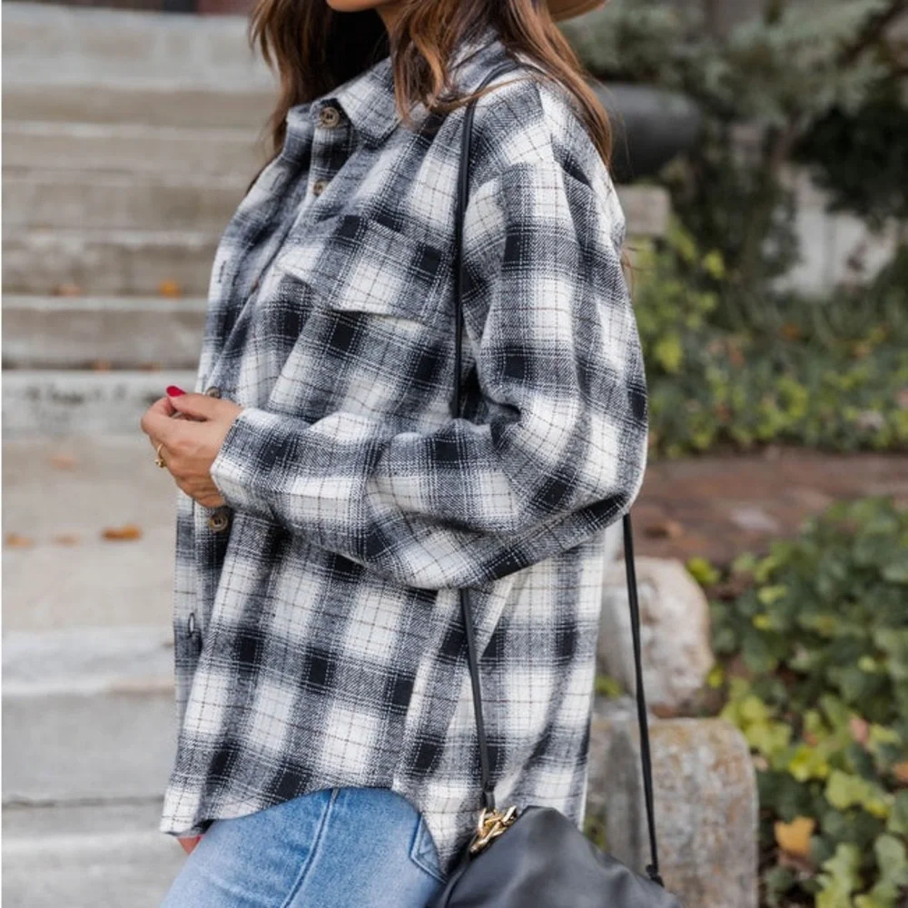 Pink Lily Good Timing Black Plaid Shacket - Picture 3 of 10